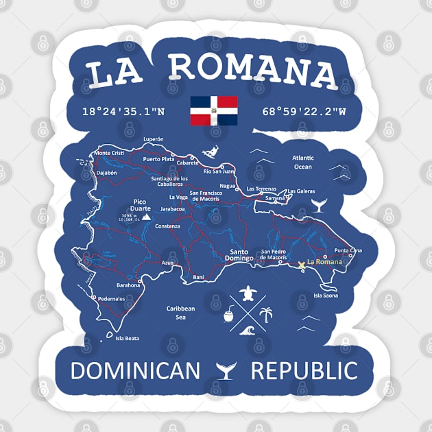 La Romana Dominican Republic Flag Travel Map Coordinates GPS Sticker by French Salsa